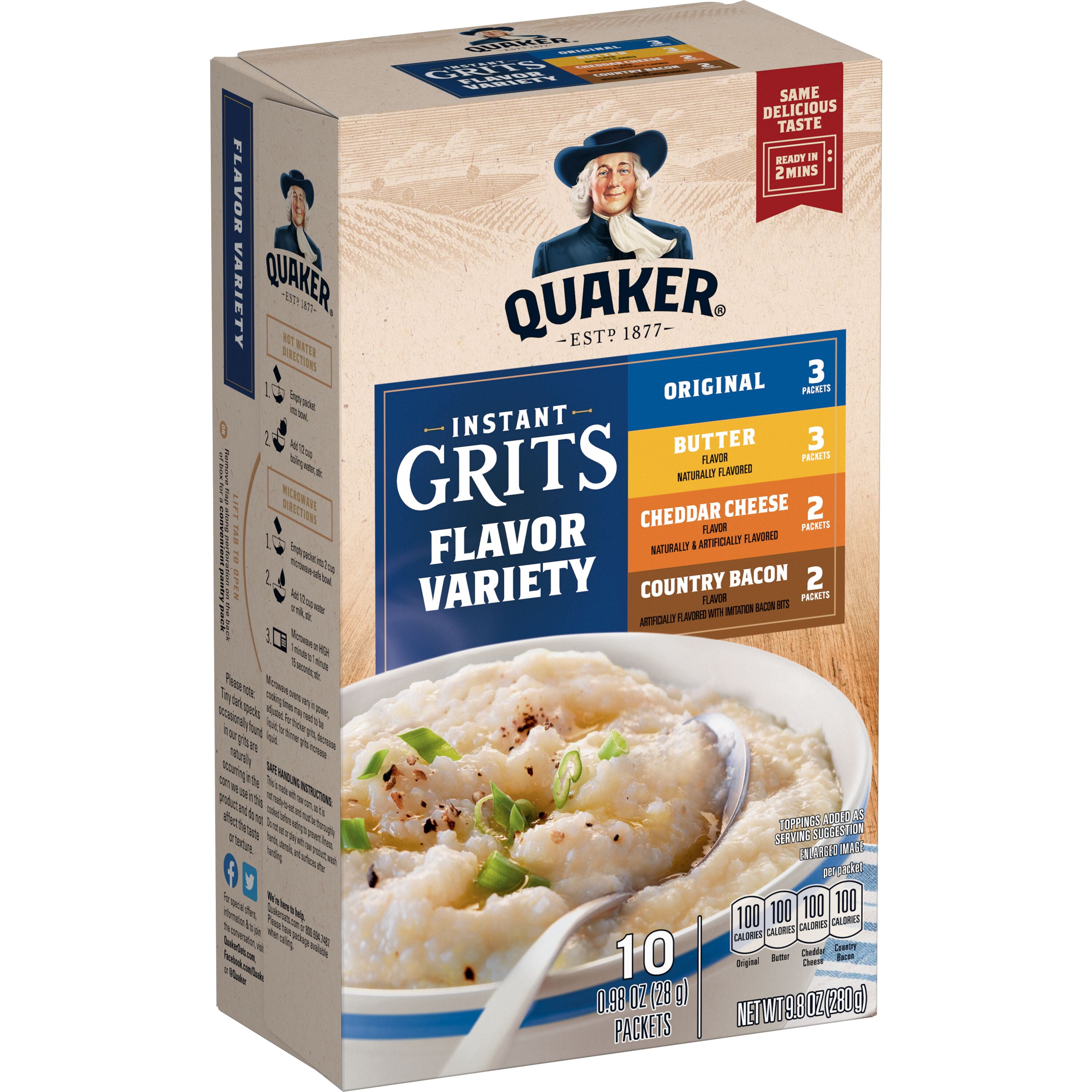 (12 pack) Quaker, Instant Grits, Variety Box, Shelf Stable 9.8 oz