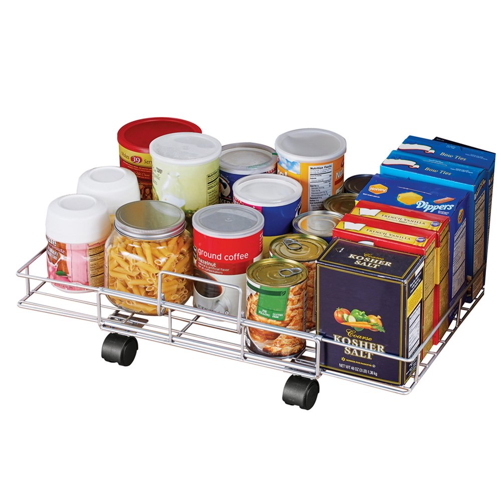 Flat Rolling Floor Shelf Metal Storage Cart Expandable to 24" W Slim Cart Holds Up to 22 Lbs