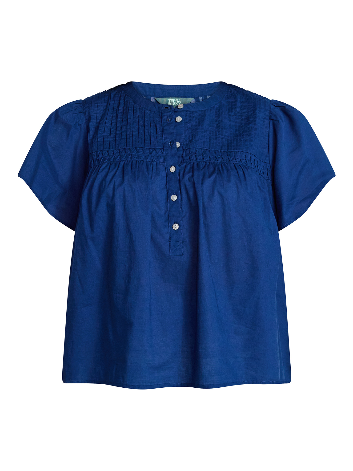 Terra & Sky Women’s Pleated Yoke Top with Short Flutter Sleeves, Sizes 0X-5X