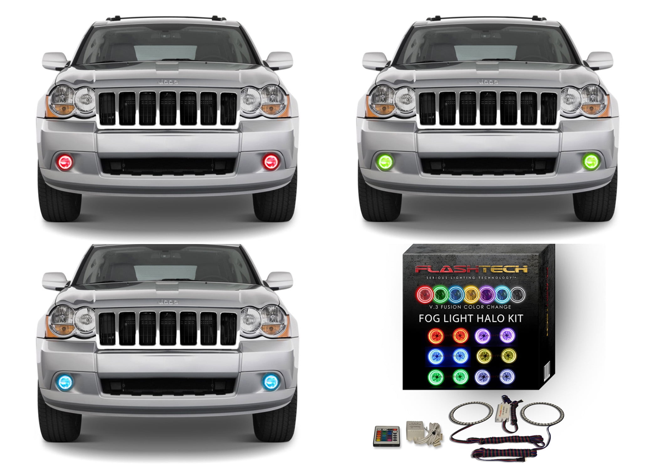 Bright Green LED Fog Light Halo Ring Kit for Jeep Grand Cherokee 05-10 