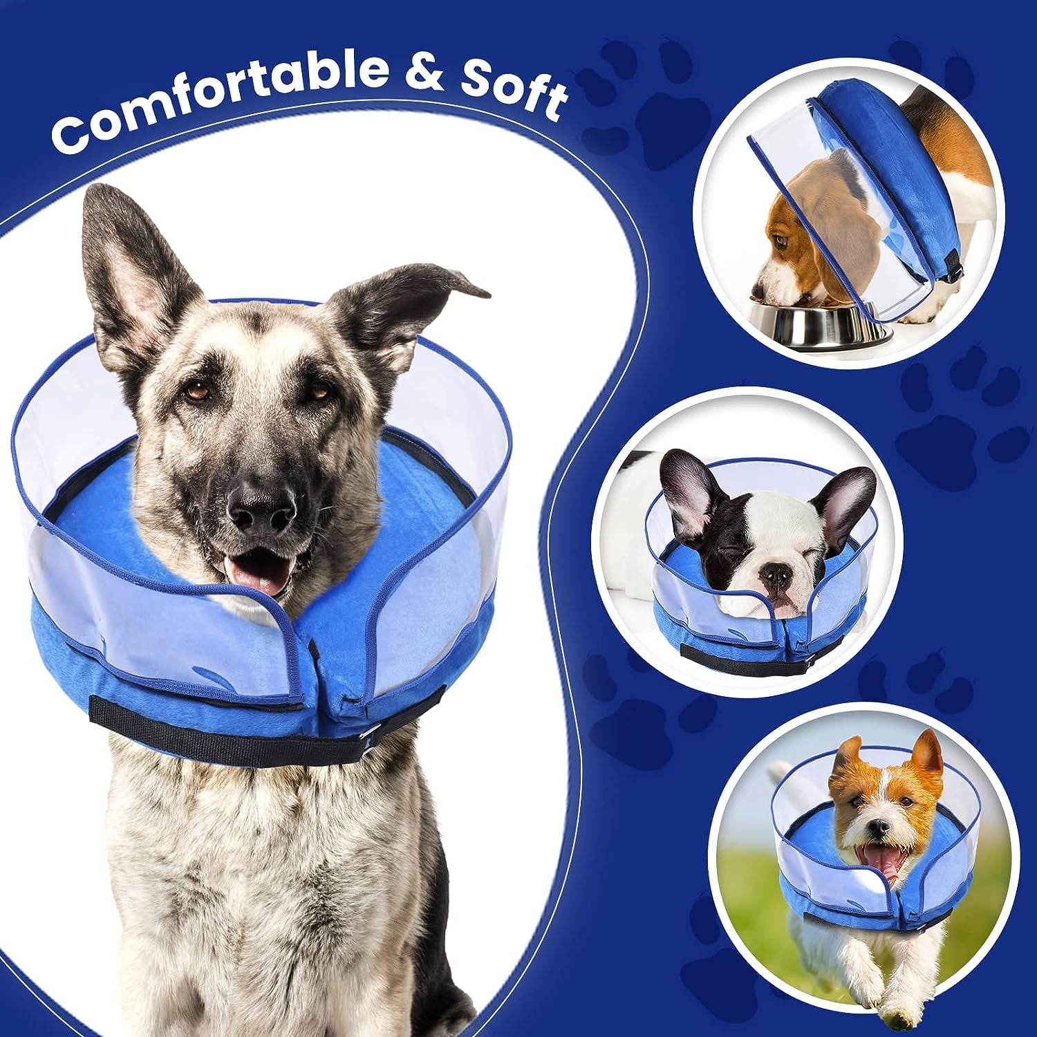 Xkiss Dog Cone, Inflatable Dog Cone After Surgery for Small Medium Large Dogs, Soft Cones with Enhanced Anti-Licking Guard Shield for Pets, Protective Dog Donut Collar-Blue