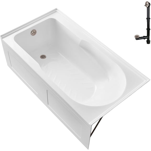 Streamline GA-310-22-BNK 60 in. x 32 in. Acrylic Left-Hand Drain Alcove Bathtub in Glossy White With External Drain in Brushed Nickel