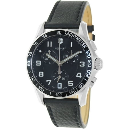 Gents Black Strap - Swiss Army Mens Chrono Classic - Black Dial - Black Leather Strap - Tachymeter