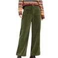 thumbnail image 2 of Women'S Corduroy Wide Leg Pants with Patch Pockets Casual Slim Fit Elastic Waist Trousers Green S, 2 of 8