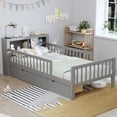 thumbnail image 2 of Twin Size Platform Bed with Storage Headboard  3 Side Guardrails，Wood Platform Bed with Double Drawer Storage, for Children's Room, Bedroom, Gray, 2 of 9