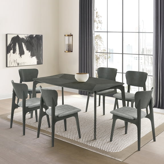Kalia Wood Dining Chair in Gray Finish with Gray Fabric - Set of 6