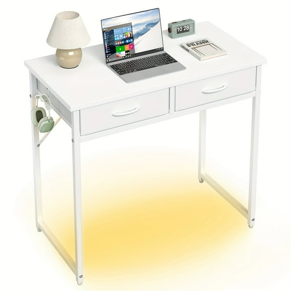 Versatile Desk With Make Up-32 Inch PC Desk In Office; Studying In Bedroom, With Hook, Removal Feet, Sturdy Support And Saving Design For Spaces| White, Black