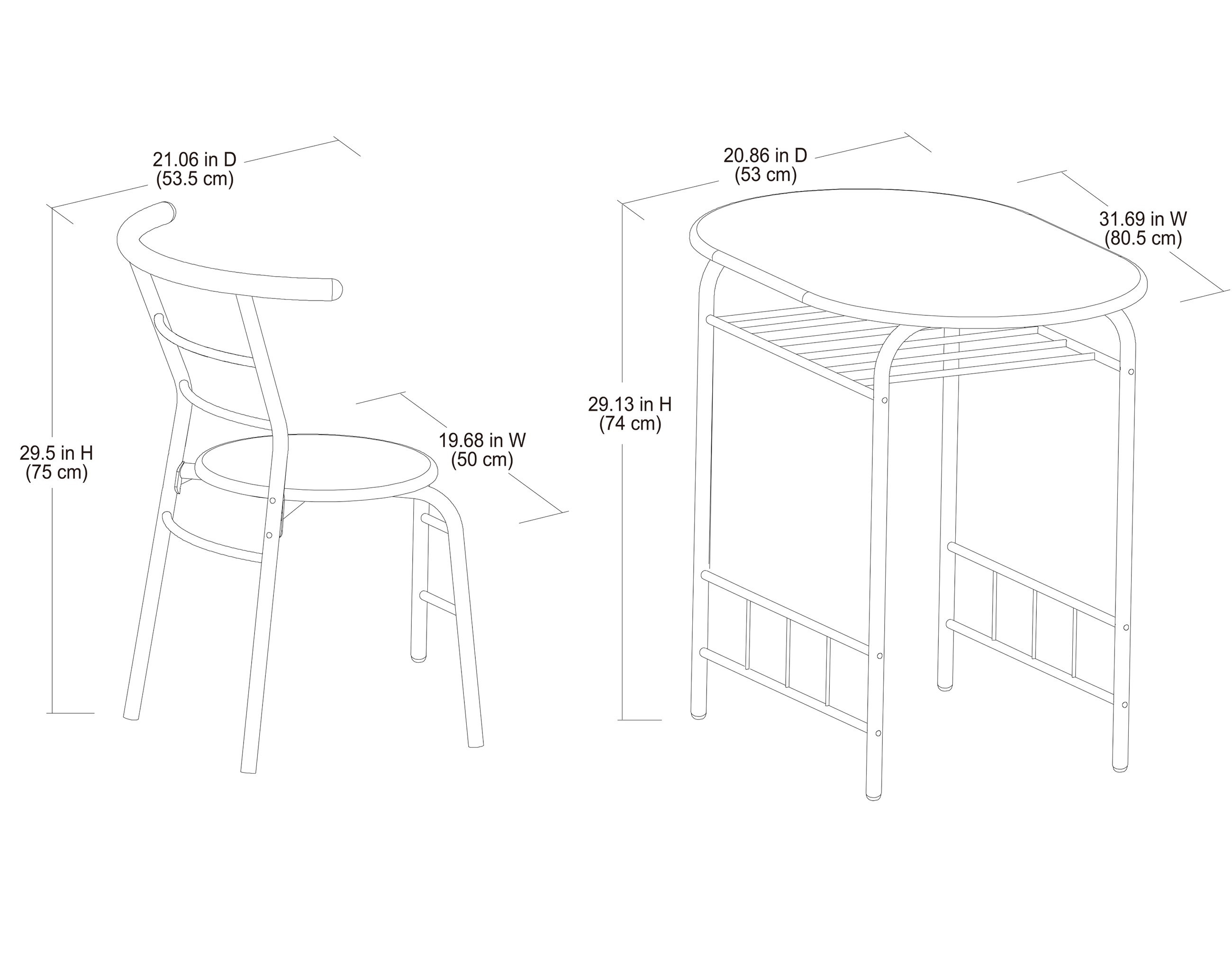 Mainstays 3-Piece Metal Wood Dining Set, White and Beech Color for Indoor