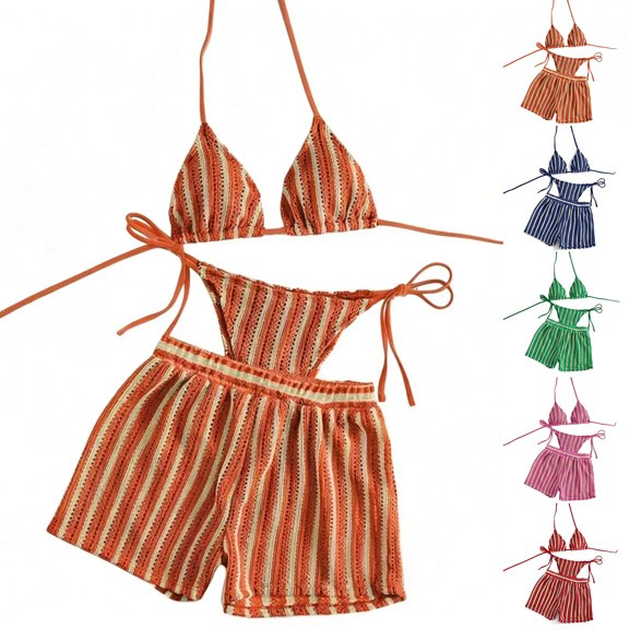 2026 New Bikini Set for Women Two Piece Swimsuits V Neck Low Rise Crisscross Back Self Tie Spaghetti Straps, Womens Split Bikini Swimsuit Sport Swimsuit (Saffron, Large)