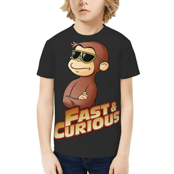 Curious George Kids Tshirt Short Sleeve Crewneck T-Shirts Boys Girls 3D Cartoon Casual Shirts