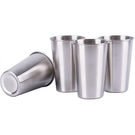 

RUseeN 4 Pack 6 oz Stainless Steel Pint Cup Healthy Unbreakable and Stackable Metal Drinking Glasses Stackable Reusable