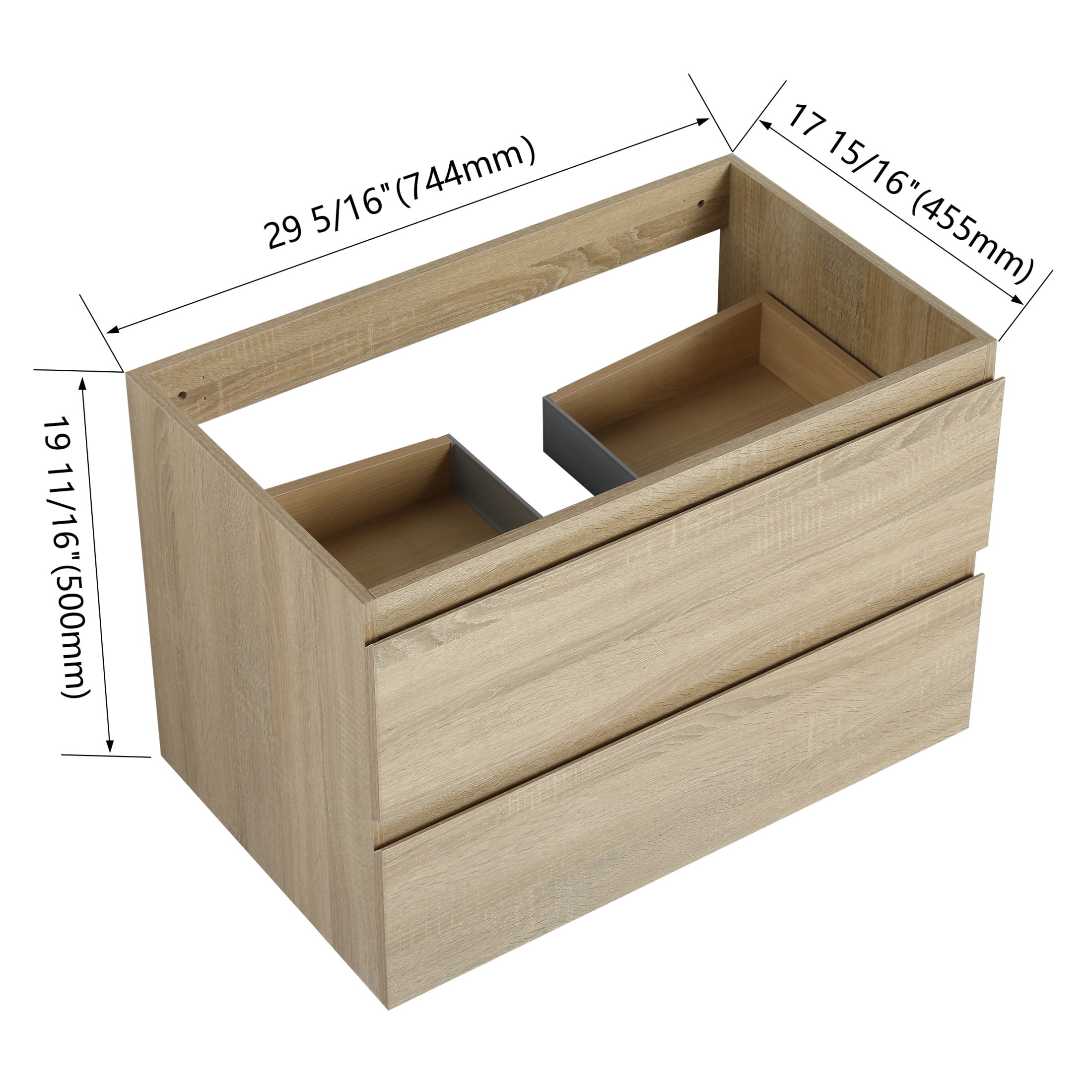 Noble House 30" Floating Bathroom Vanity Cabinet, Modern Wood Grain, Soft-Close Drawer, Excluded Sink, Light Oak