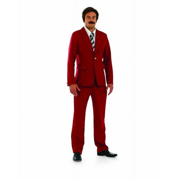 Fun Shack Mens Newsreader Costume Adult Burgundy Suit 70s TV Movie Fancy Dress Halloween Red M