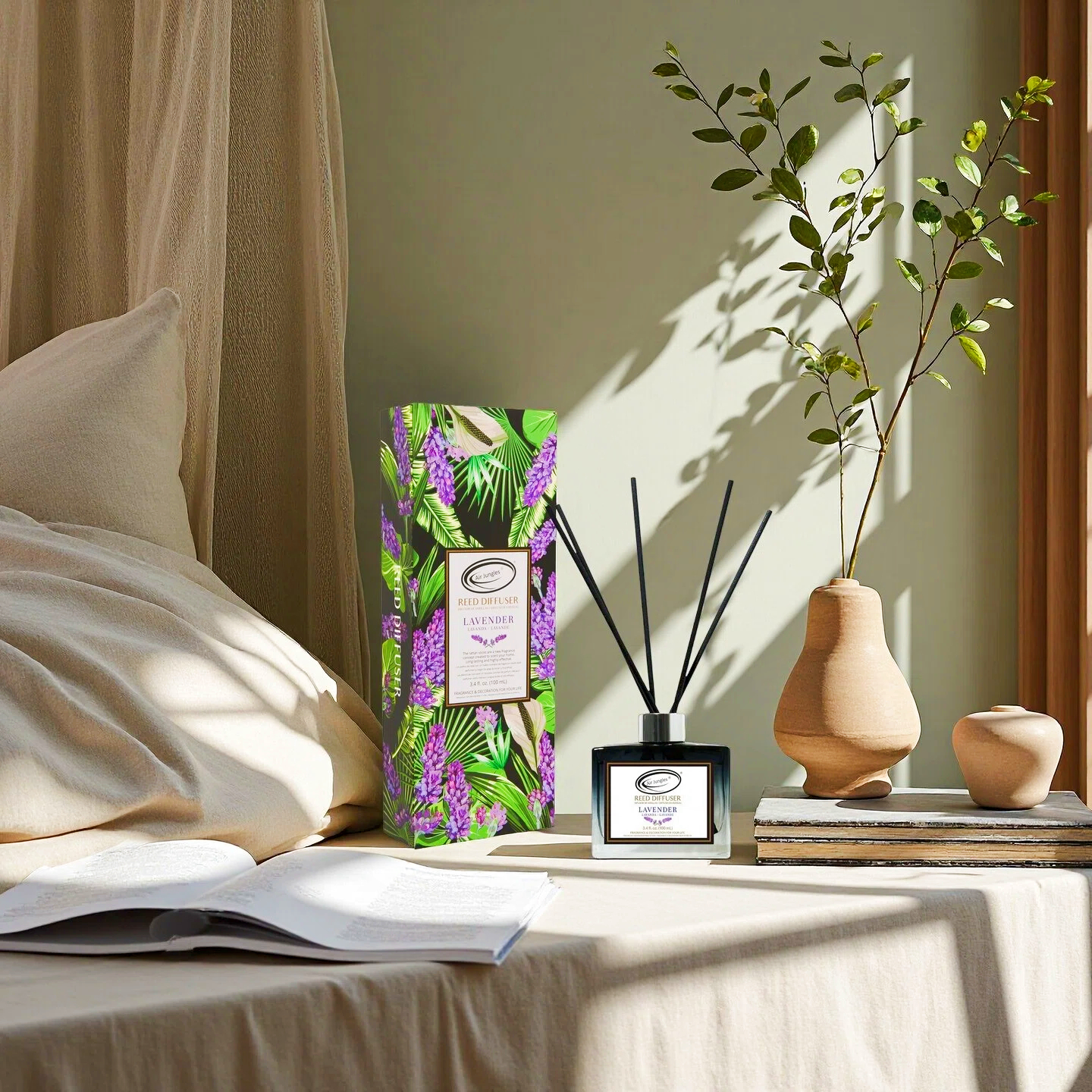 Air Jungles Lavender Reed Diffuser Set, 3.4 fl oz with Rattan Sticks photo 5