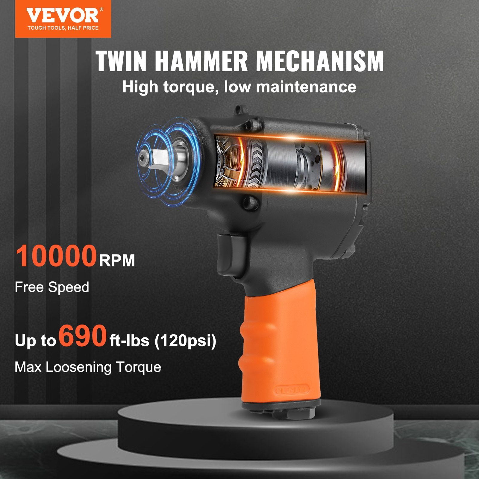 Air Impact Wrench 3/8 Inch Drive 690ft lbs Nut Busting Torque Lightweight Pneumatic Impact Gun for Auto Repair Maintenance