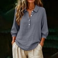 thumbnail image 6 of Lmueinov Women's Collared Half Button 3/4 Sleeve Cotton Blouse, Loose Casual Workwear Top for Daily Commute Wear S-2XL, 6 of 8