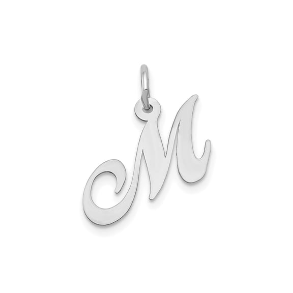 10k White Gold Initial M Pendant for Women, Polished Script Letter Charm, Cursive Monogram Jewelry, Dainty Alphabet Necklace, Personalized Style Accessory