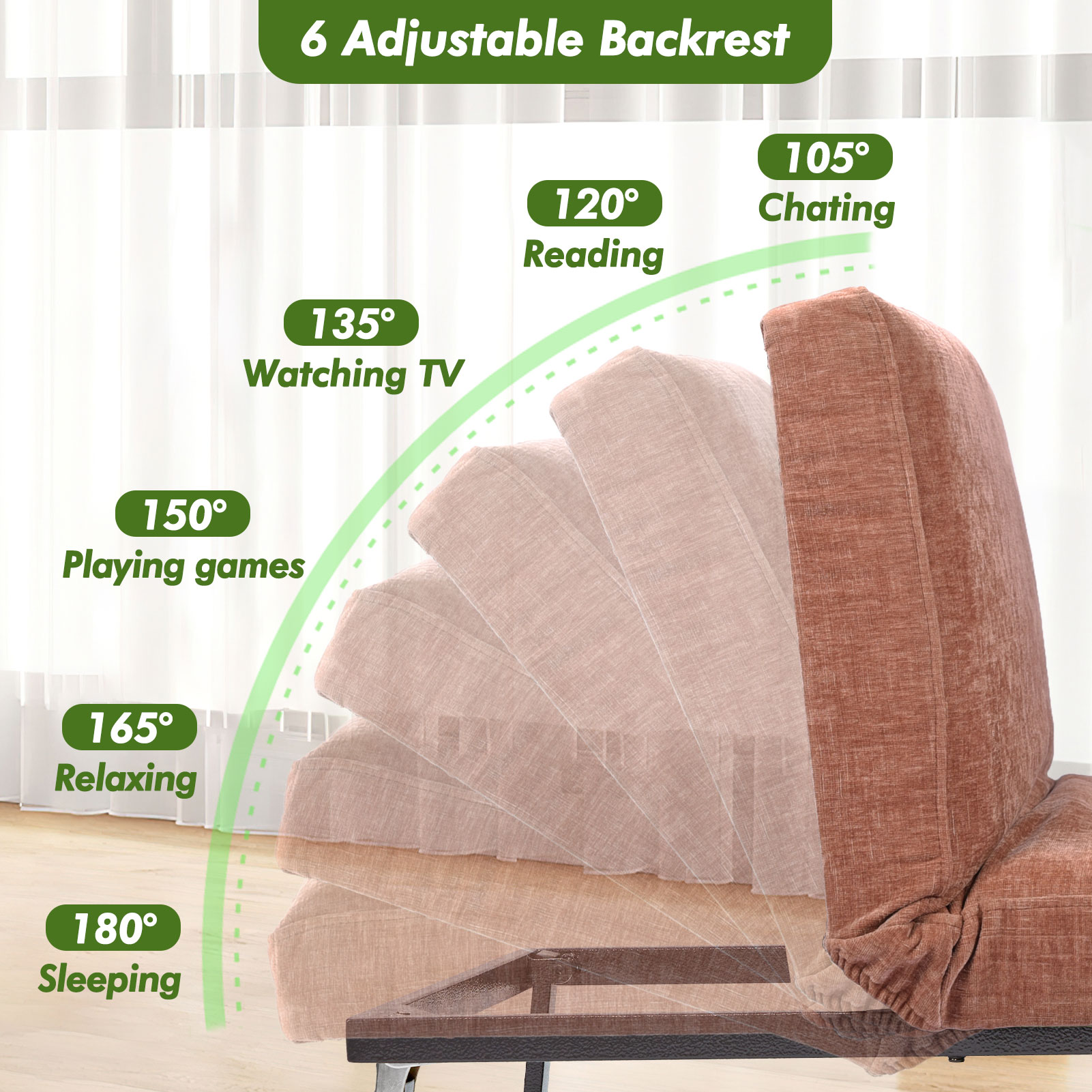 zzw 5-in-1 Convertible Sleeper Sofa Chair, Adjustable Linen Folding Ottoman Bed, Assembly-Free for Apartment Living Room