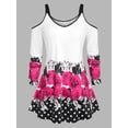 thumbnail image 1 of Camiseta de Talla Extra con Estampado Floral con Hombros Al Aire Rosegal  Mangas largas de talla grande, 1 of 5