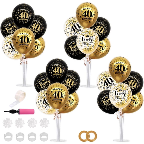 4 Set Black Gold Balloon Stand Kit for Birthday Decorations for 40th,Balloon Centerpieces for Table Party Decorations Cheers to 40 Years Old Birthday for Men and Women