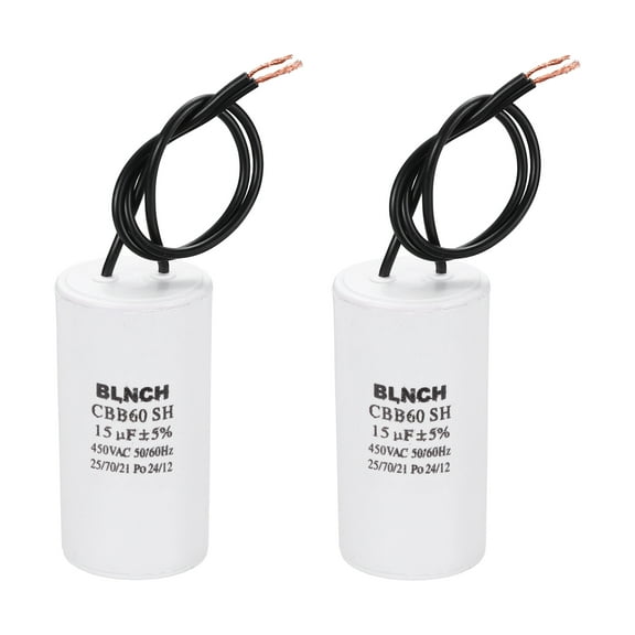 Uxcell 2 Pcs CBB60 Running Capacitor, 15uF 450V 2 Wire Electric Air Compressor Motor Run Starting Capacitor for Washing Machine, Refrigerator, Air Conditioner, White