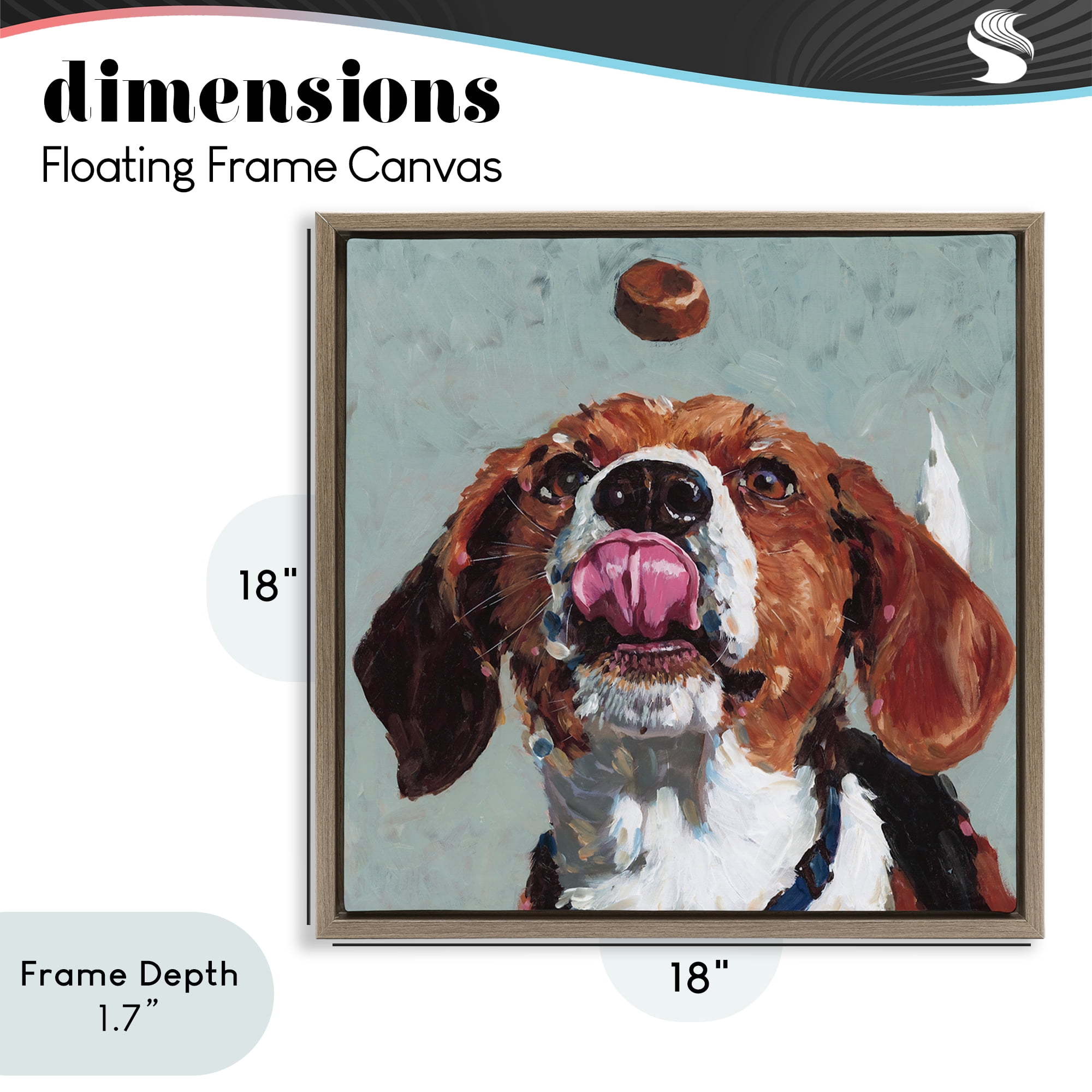 Stupell Industries Beagle Treat Excitement Brown Framed Floater Canvas Wall Art, design by Studio Bautista