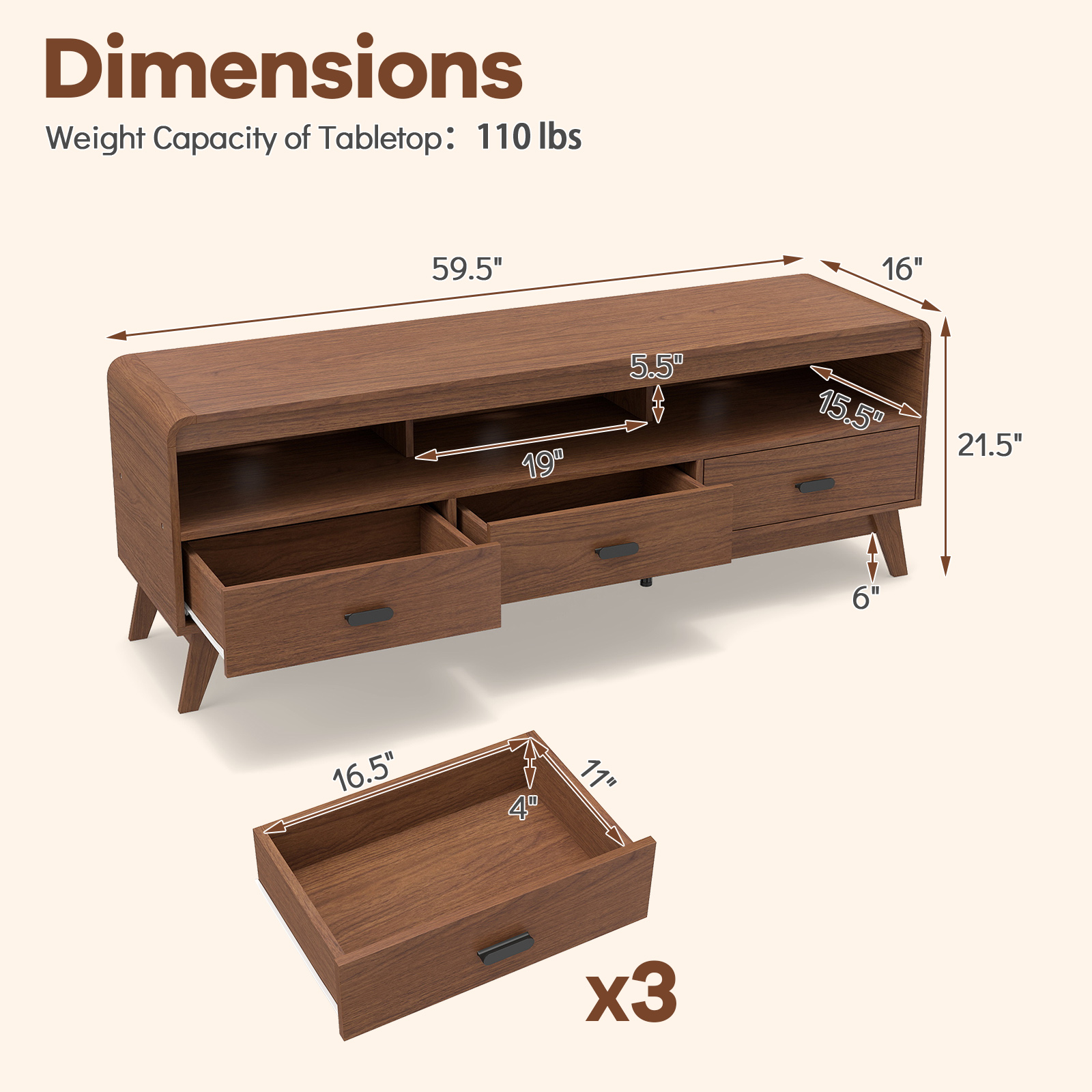 Gymax TV Stand for TVs up to 70'' Mid Century Modern Entertainment Center TV Cabinet