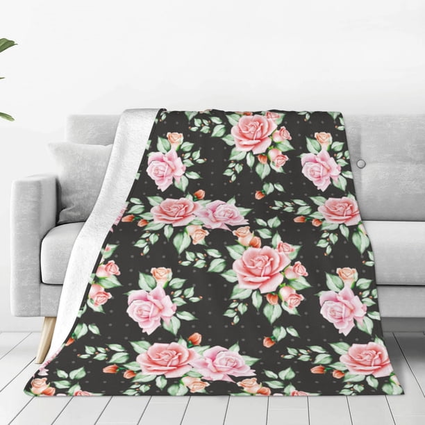 Balery Rose Flowers Manta de Felpa Suave y Acogedora – Cobija de Franela Aterciopelada para Cama, Lavable y Cálida para Sofá, Mascotas, Transpirable-80"x60"