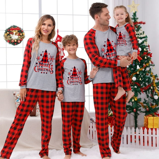 Black Friday Deals 2022! Pisexur Christmas Pajamas for Family, Merry Christmas Classic Plaid Xmas Tree Sleepwear for Matching Family Christmas Pajamas Sets, New Year's Pajama Party