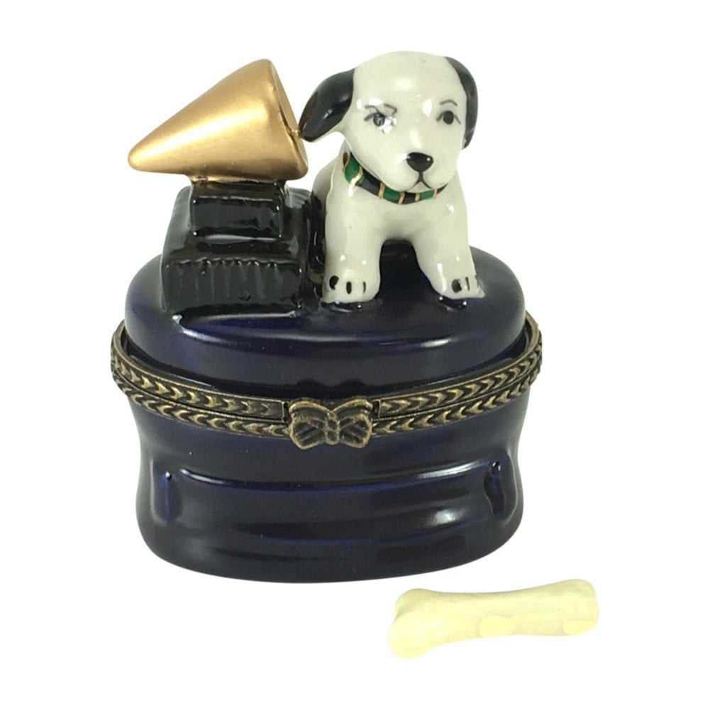 3 Hound Dog Puppies Porcelain Hinged Trinket Box with Tiny Trinket Inside 2.5 Inches Wide Art Gifts