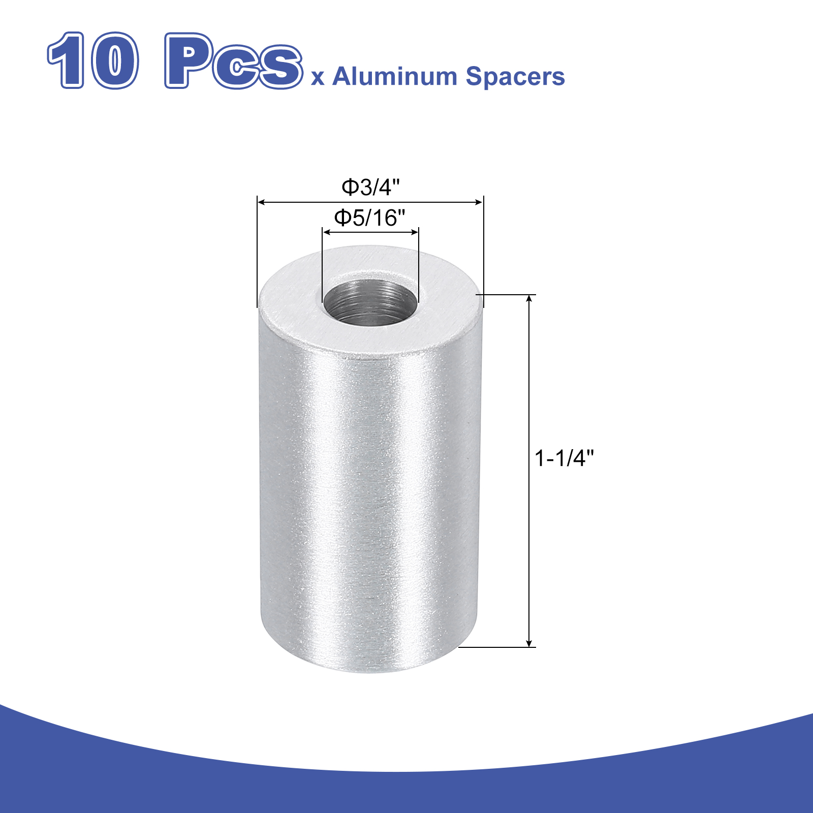 10 Pack Aluminum Spacers, 3/4" OD x 5/16" ID x 1-1/4"L for M8 Screw Bolts