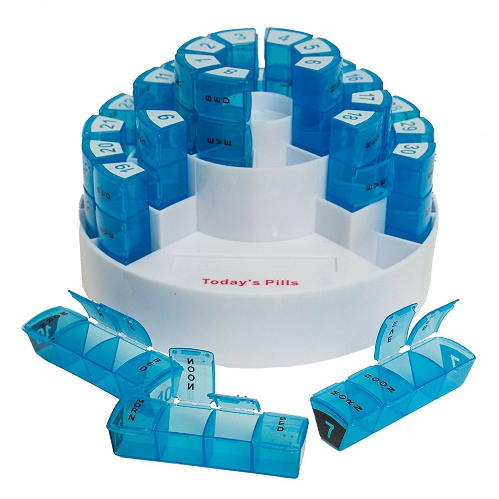 Small Monthly Pill Box Low Profile 31 Day Medication Reminder & Organizer Morning Noon