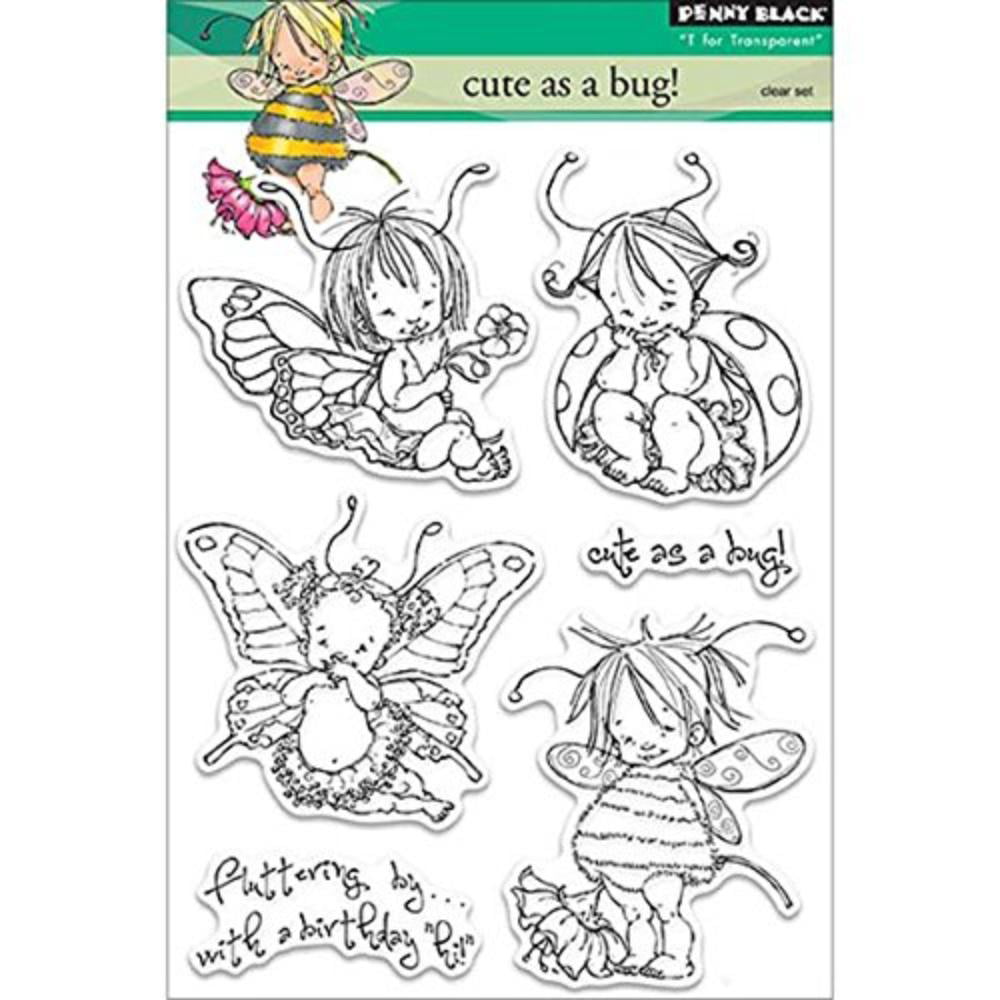 NEW Cute As Bug Stamp Set 30-220 Clear Unmounted Rubber Stamp Set PENNY BLACK 