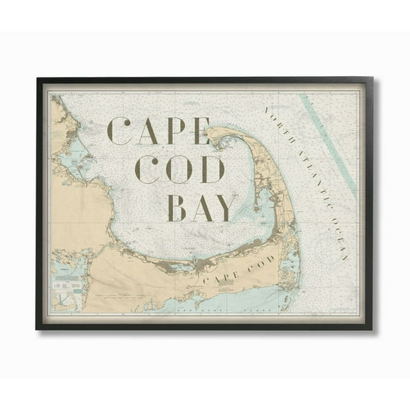 Stupell Industries Cape Cod Bay Beach Vintage Map Word Design Framed Wall Art by Daphne Polselli