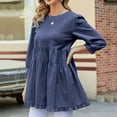 thumbnail image 4 of Pompotops Printemps Vêtements pour Femmes Couleur Unie Col Rond Manches Sept Points Grande Ample Décontracté Haut, 4 of 8