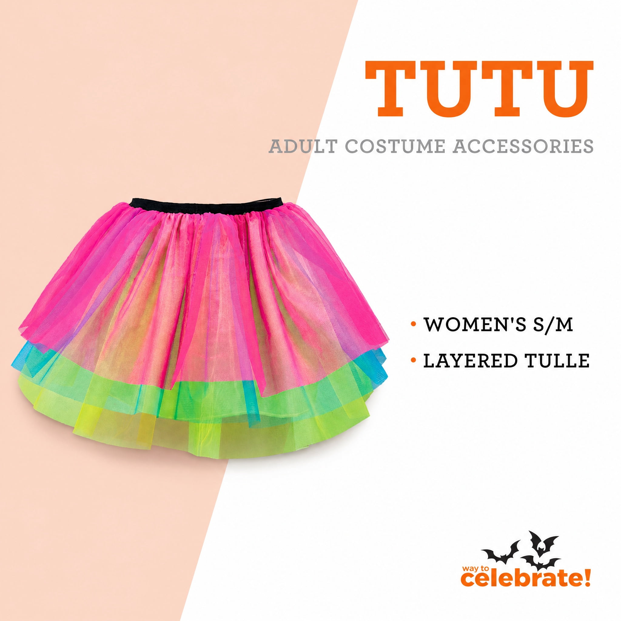 Neon Tutu Costume Accessory for Adults, Multicolor, S/M, Halloween by Way To Celebrate