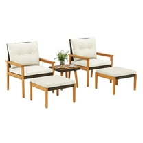YYAo Patio Seating Groups,Outdoor Living Room Sets,5 Piece Rattan Furniture Set with Square Coffee Table-White