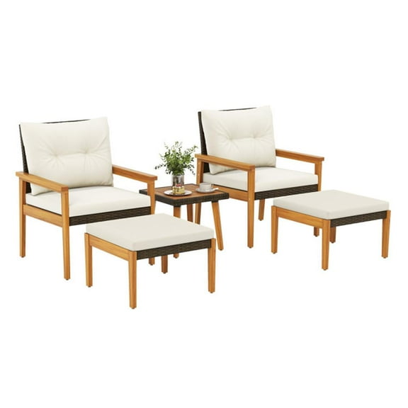 YYAo Patio Seating Groups,Outdoor Living Room Sets,5 Piece Rattan Furniture Set with Square Coffee Table-White