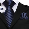 thumbnail image 5 of Hi-Tie Dark Blue Necktie and Pocket Square Set for Men Silk Fomal Tie Handkerchief Cufflink Set, 5 of 6