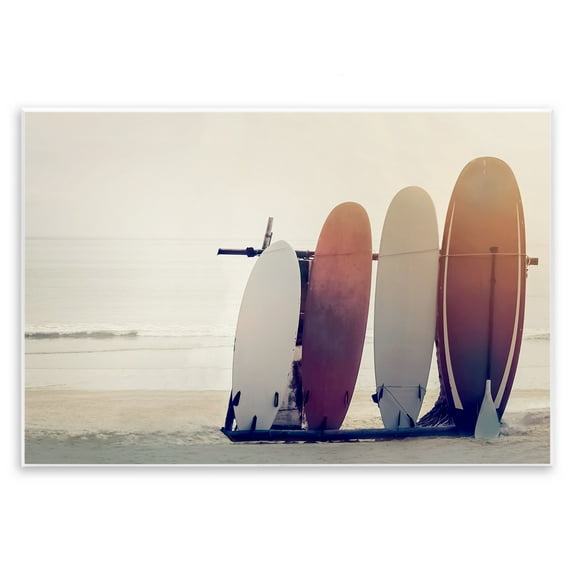 Stupell Industries Beach Surfboards Leaning Landscape Photography Unframed Art Print Wall Art, 15 x 10