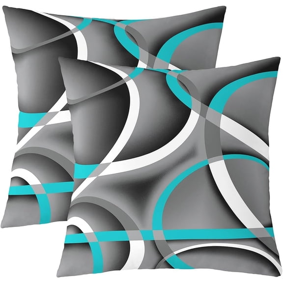 Ryan; Modern Geometric Throw Pillow Covers 18x18 Inch Set of 2 Teal Blue Gray White Spiral Pillow Cases for Kids Teens Adults Simple Style Abstract Circles Swirls Cushion Covers for Office Car Couch