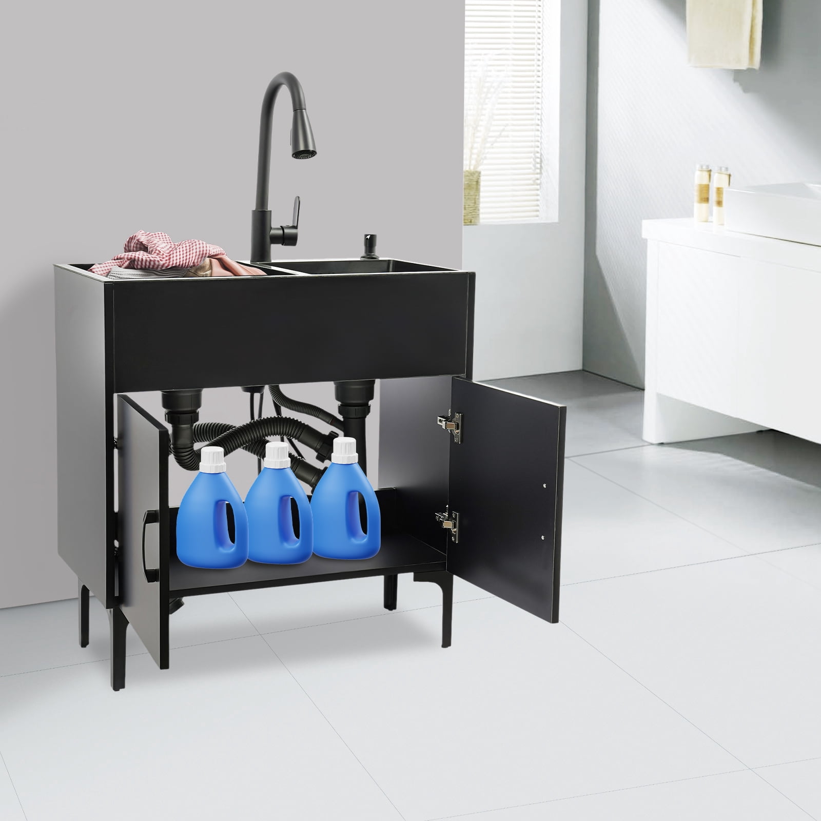 Laundry Sink Stainless Steel Utility Sink Cabinet with Sink with Flexible Faucet 75*41cm