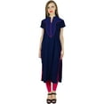 thumbnail image 1 of Bimba Women Summer Kurti Kurta Solid Yoke Blue Tunic Casual Boho Chic Blouse, 1 of 1