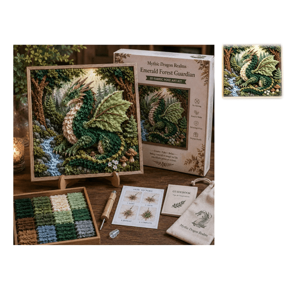 Mythic Dragon Realms 3D Fabric Poke Art Kit,Beginner Friendly No Sew Dragon DIY Craft Set with Poking Tool,Relaxing Screen Free Hobby,Halloween Decorations Home Desk Decor for Craft Enthusiasts