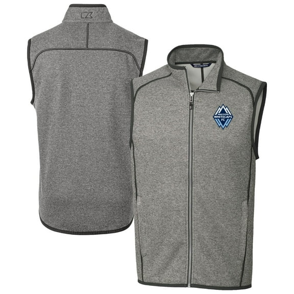Men's-Cutter & Buck  Heather Gray Vancouver Whitecaps FC Big & Tall Mainsail Sweater-Knit Full-Zip Vest