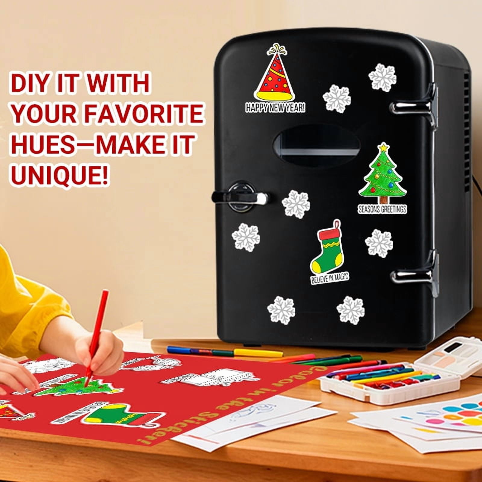 QUIOCOZY Black 4L/6 Can Mini Fridge - Portable Cooler & Warmer with Window, Freon-Free Aesthetic Fridge for Skincare/Beverage - Perfect Thanksgiving, Christmas & New Year Gift with Stickers
