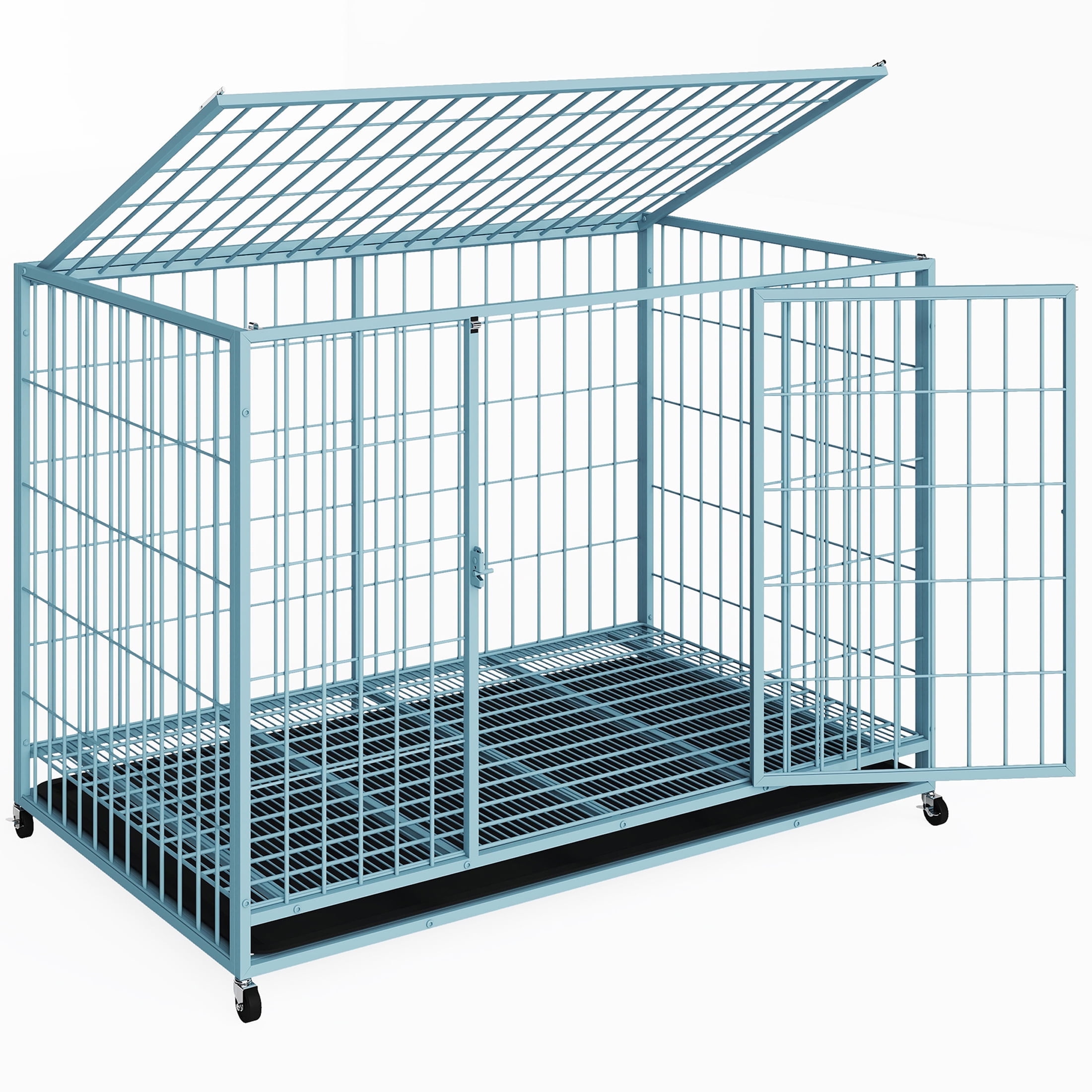 TIME RAY 48 inch Metal Wire Dog Crate for Large Dogs with Tray, Double Door, Puppy Dog Cage for Yard Indoor Outdoor Use,XL Dog Cage Kennel,Blue