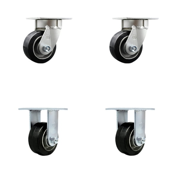 4 Inch Kingpinless Rubber on Aluminum Wheel Swivel Caster Set 2 Swivel 2 Rigid