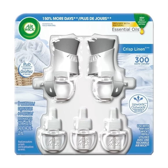Air Wick Linge Parfumé à l'Huile Croustillante, 2 Gadgets + 5 Recharges, 100 Millilitres