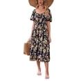 thumbnail image 2 of Coduop Women Casual Boho Floral  Short Sleeve Backless Smocked A-Line Swing Flowy Dress Sundress, 2 of 7